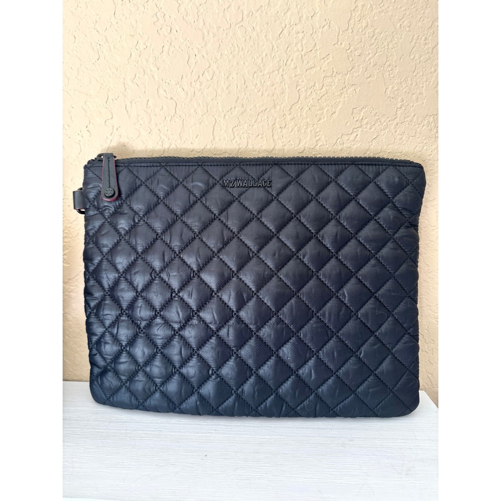MZ Wallace Quilted Black Nylon Wristlet Clutch with Leather Patch - Picture 7 of 12